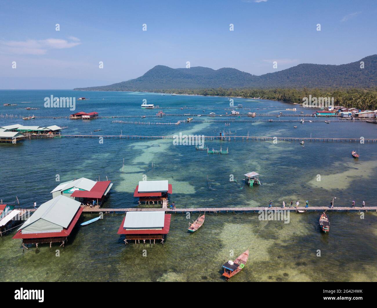 Aerial view of floating houses and restaurants, Rach Vem, Phu Quoc