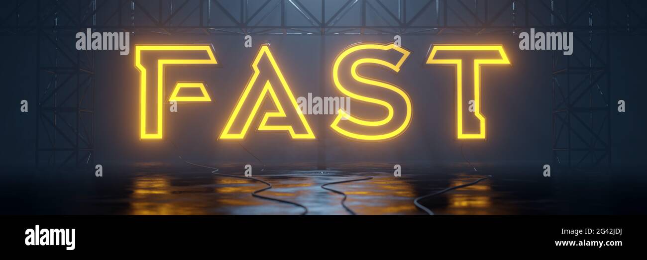 Glowing neon tube sign fast Stock Photo