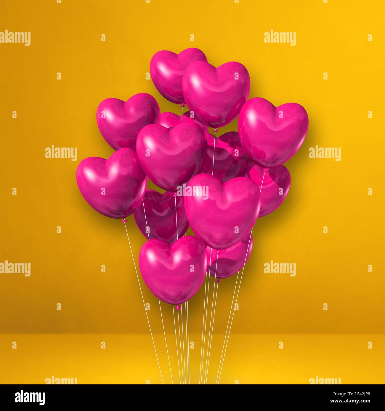 Pink heart shape balloons bunch on a yellow wall background Stock Photo ...