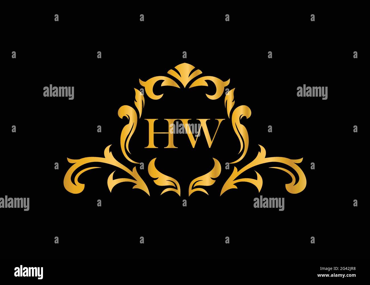 Luxury Alphabet letters H W. Golden Floral alphabet . Monogram initials perfectly for wedding invitations, greeting card, logo, and other design. Stock Vector