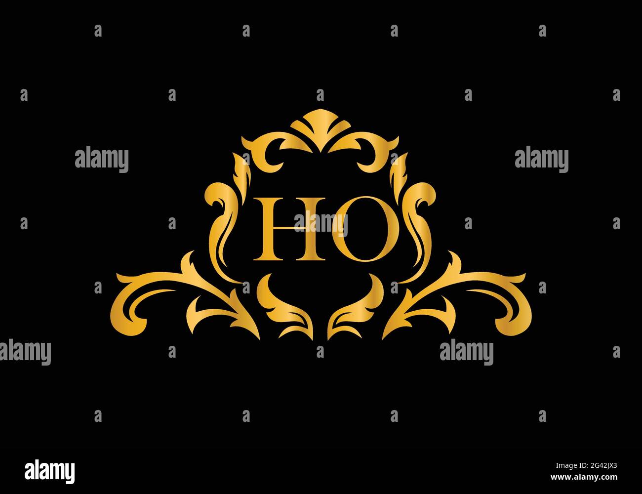 Luxury Alphabet letters HO. Golden Floral alphabet . Monogram initials perfectly for wedding invitations, greeting card, logo, and other design. Stock Vector