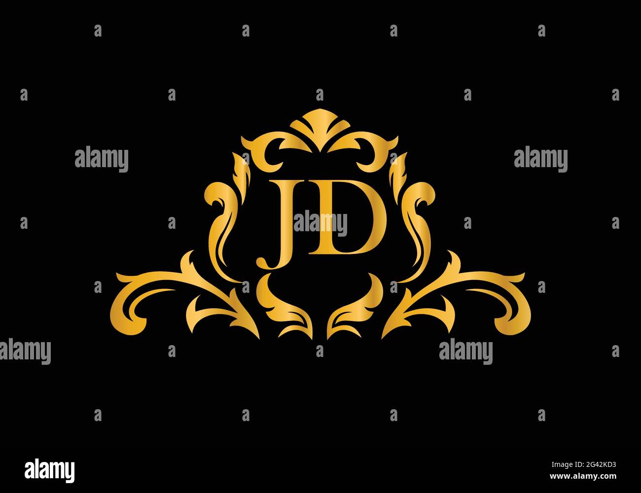 Luxury Alphabet letters J D. Golden Floral alphabet . Monogram initials perfectly for wedding invitations, greeting card, logo, and other design. Stock Vector