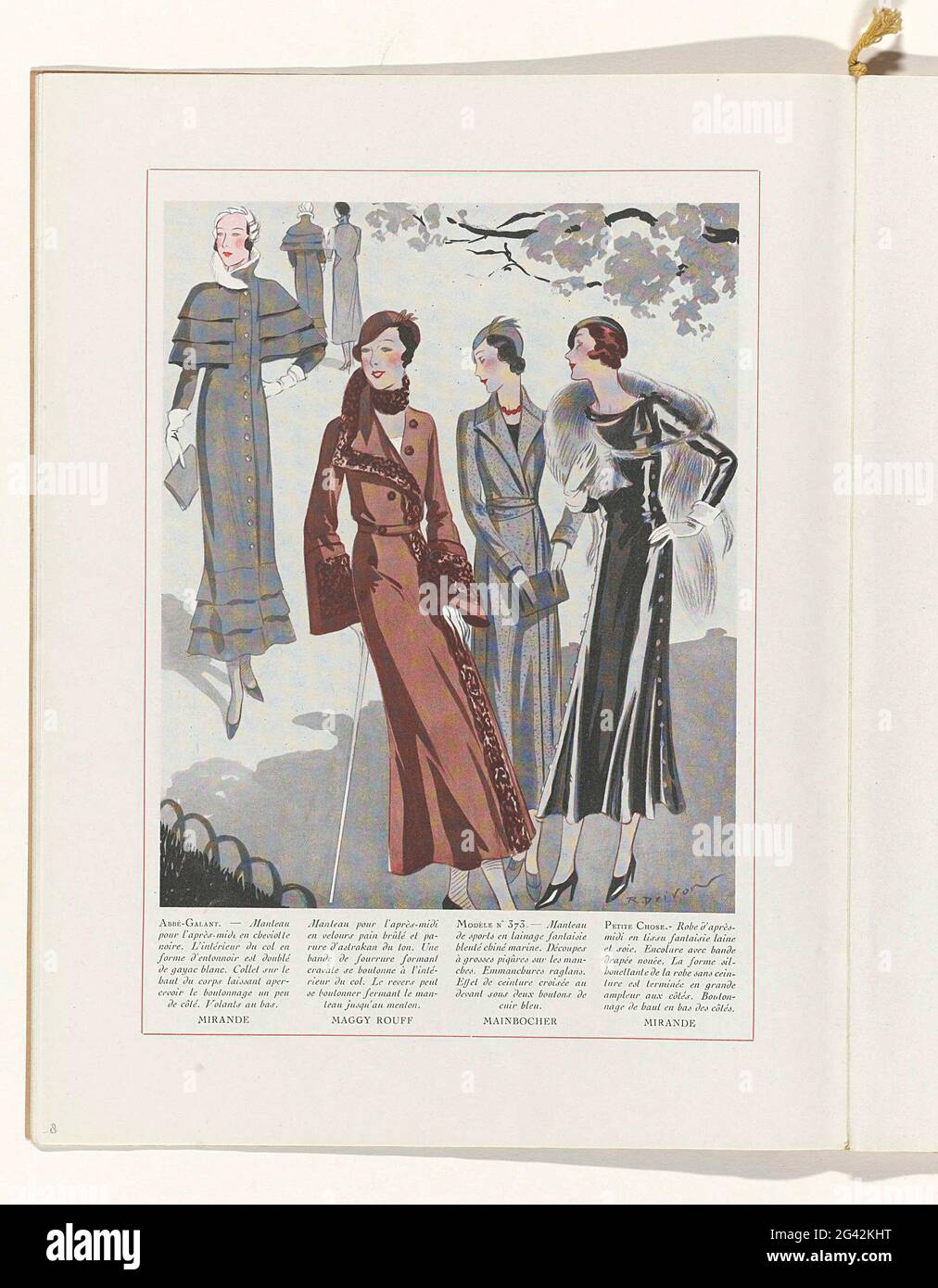 Art - Goût - Beauté, Feuillets de l 'Élégance Féminine, Novembre 1931, no.  135, 12th Année, p. 8. Four women in a park. From left to right: Cloak for  the afternoon of