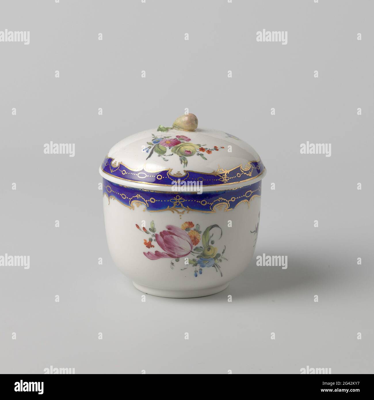Ceramic Flowers Sugar Jar Bowl with Lid Dark Blue 