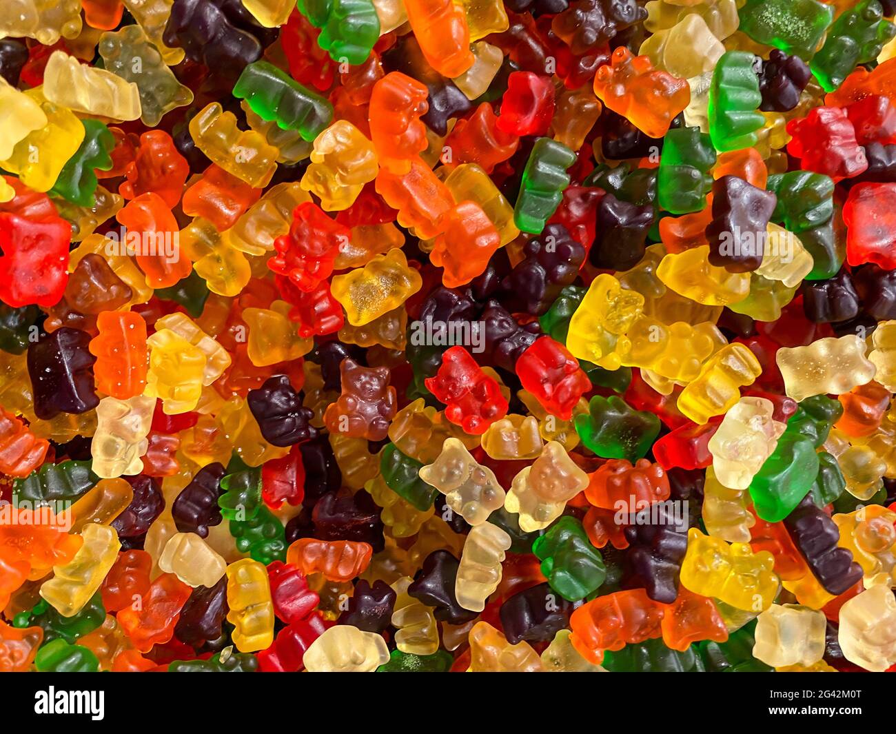 Delicious jelly bears. Closeup a background from colorful sweets of sugar candies. Assortment tasty gummy Stock Photo