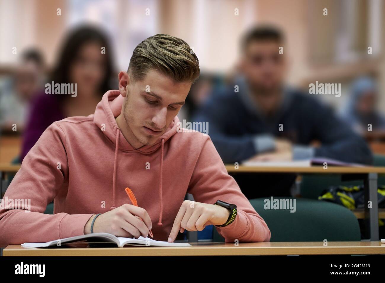 Student taking notes while studying in high school Stock Photo Alamy