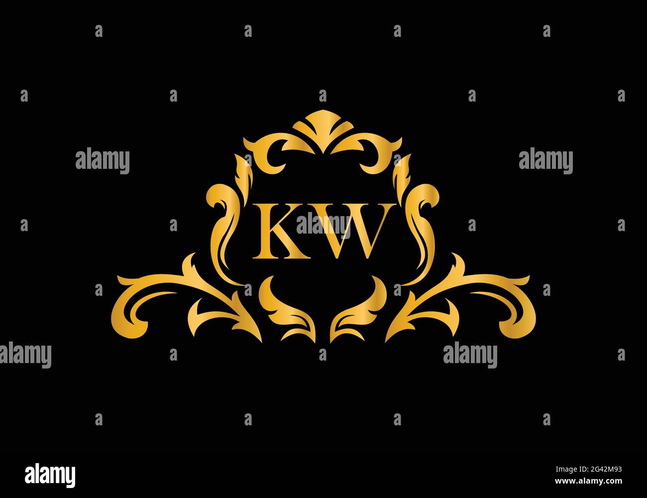 Luxury Alphabet letters KW. Golden Floral alphabet . Monogram initials