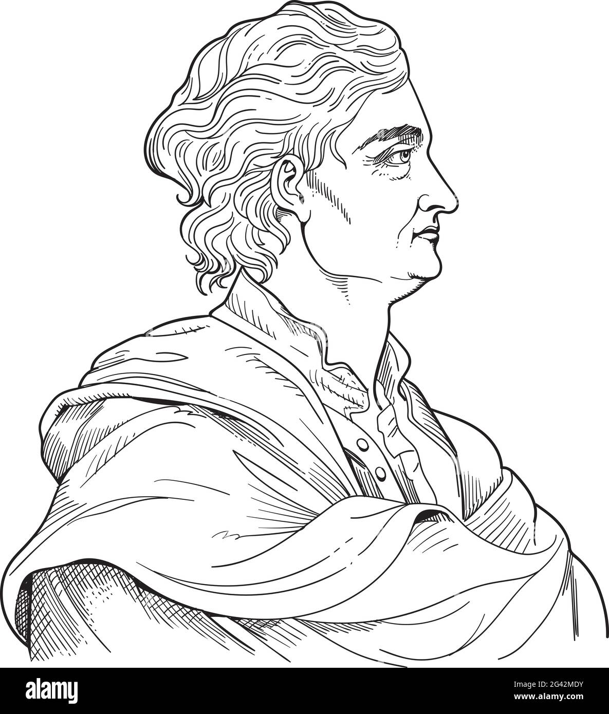 Isaac Newton line art style portrait. Vector Stock Vector