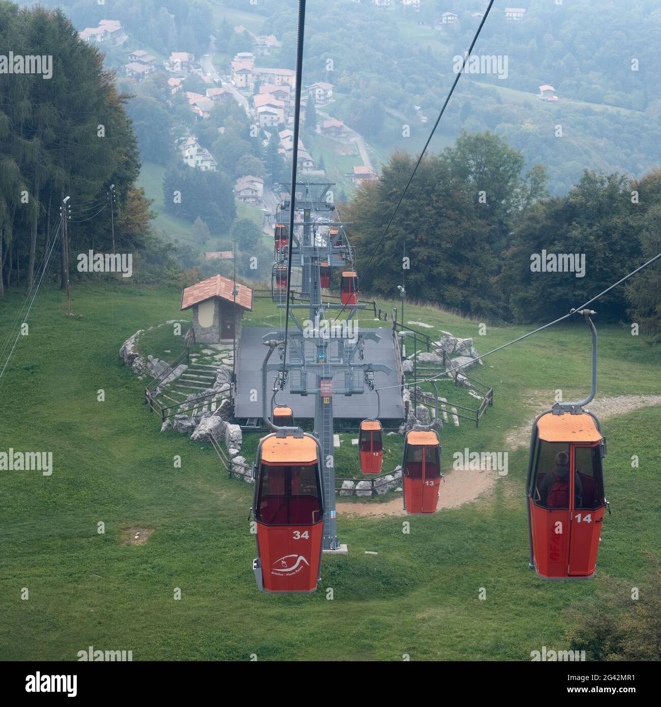 MONTE POIETO, LOMBARDY/ITALY - OCTOBER 6 : Cable car up to Monte Poieto Lombardy Italy on October 6, 2019. One unidentified pers Stock Photo