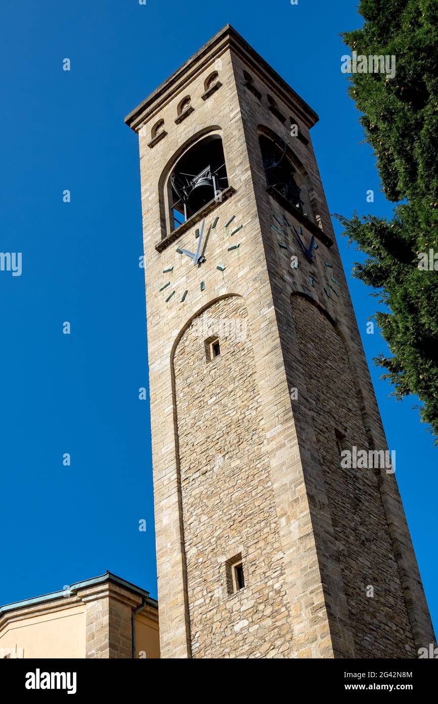 BERGAMO, LOMBARDY/ITALY - OCTOBER 5 : Belfry of St Thomas the Apostle church in Bergamo Italy on October 5, 2019 Stock Photo