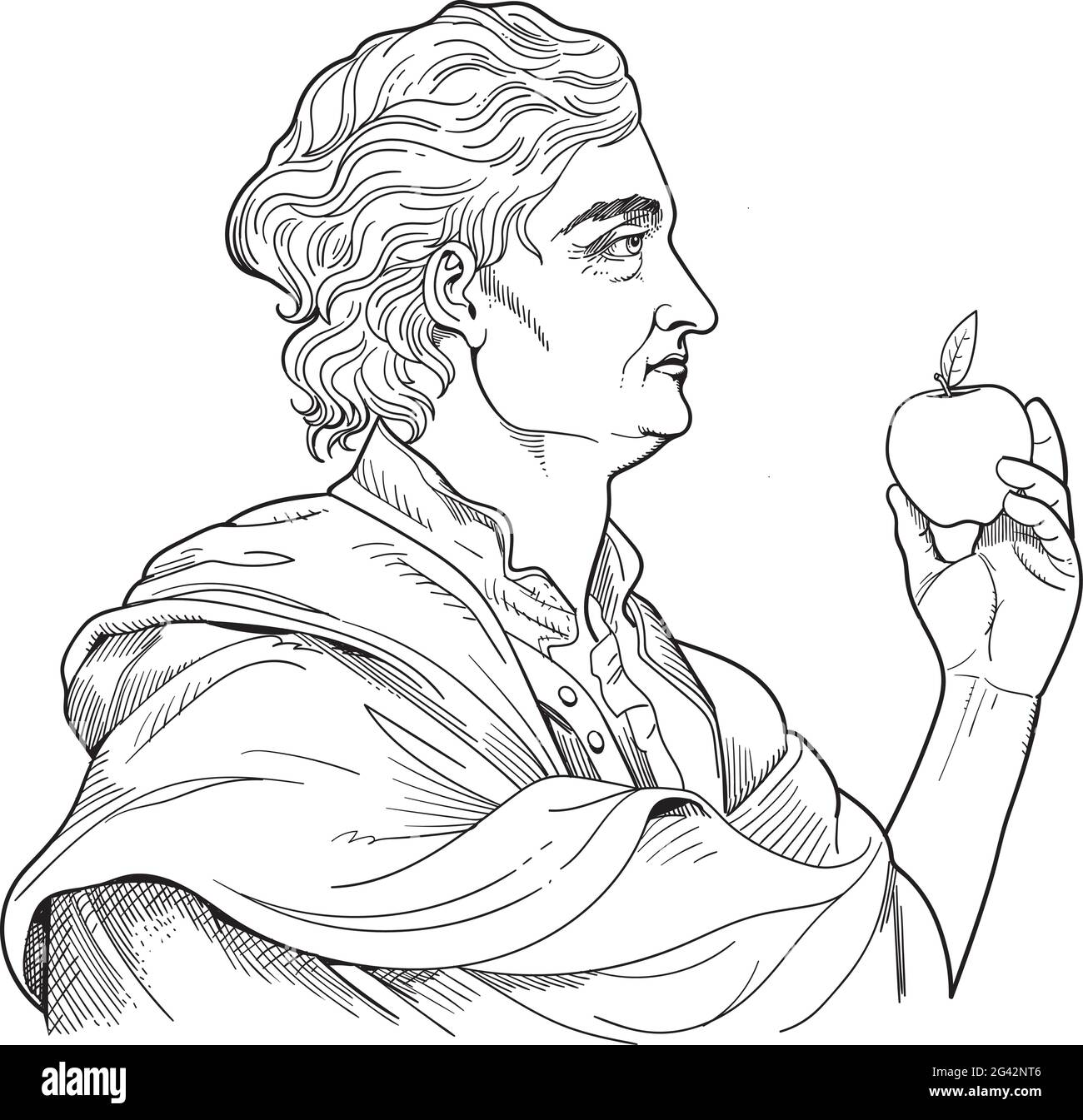 Isaac Newton line art style portrait. Vector Stock Vector