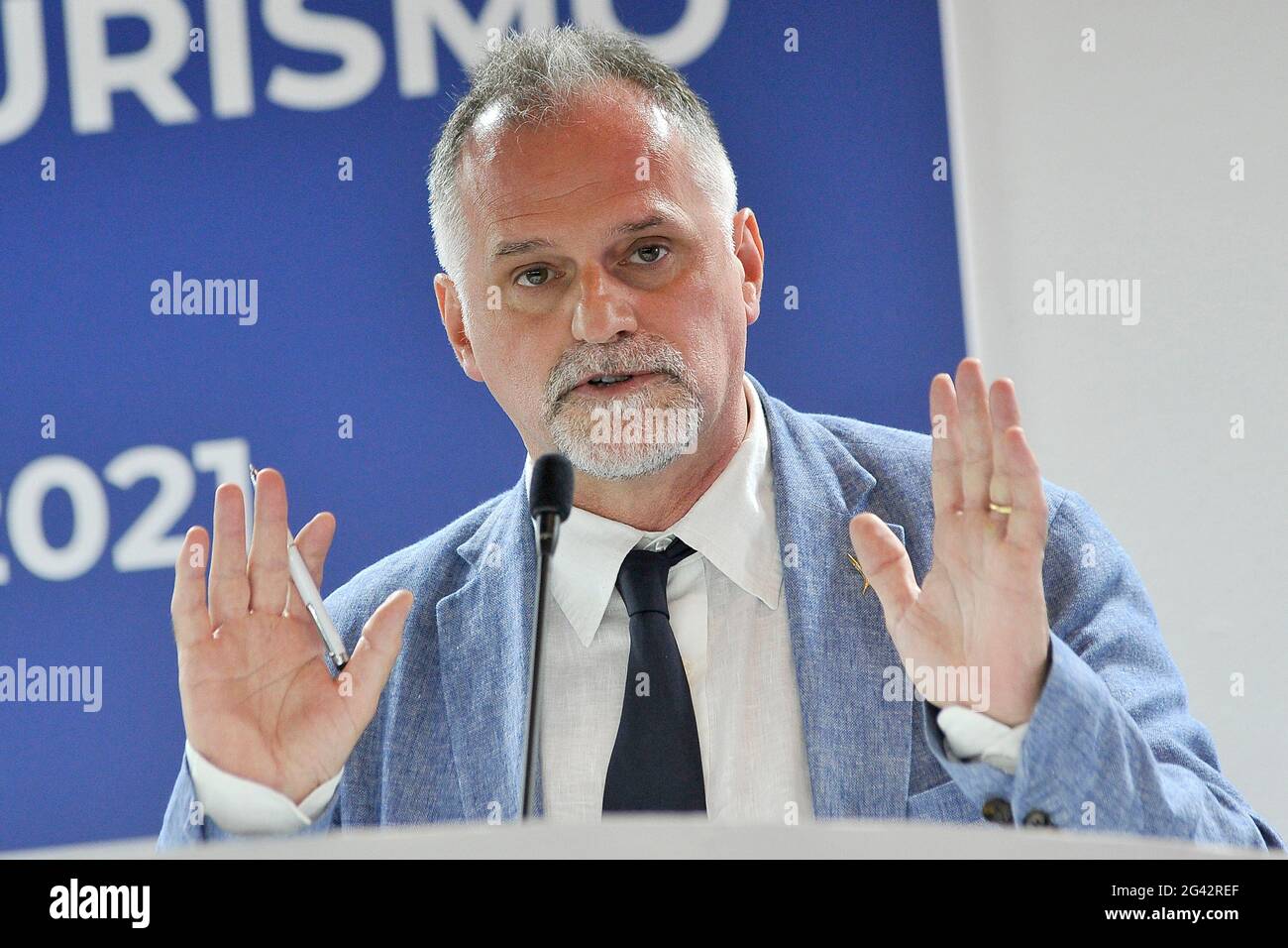 Napoli, Italy. 18th June, 2021. Massimo Garavaglia Minister of Tourism, at the opening of the 24th edition of the 'Borsa Mediterranea Del Turismo', which was held in Naples at the Mostra D'Oltremare. Naples, Italy, June 18, 2021. (photo by Vincenzo Izzo/Sipa USA) Credit: Sipa USA/Alamy Live News Stock Photo