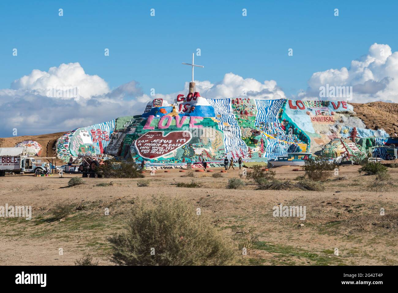 A colorful hillside man-made visionary environment near Slab City, California Stock Photo