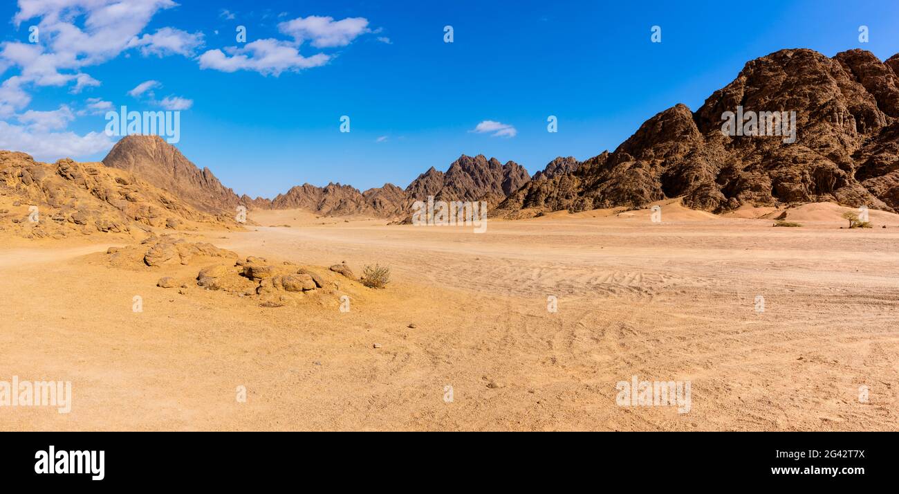 Sandy Southern Sinai Desert under blue sky, Sharm el Sheikh, Egypt Stock Photo