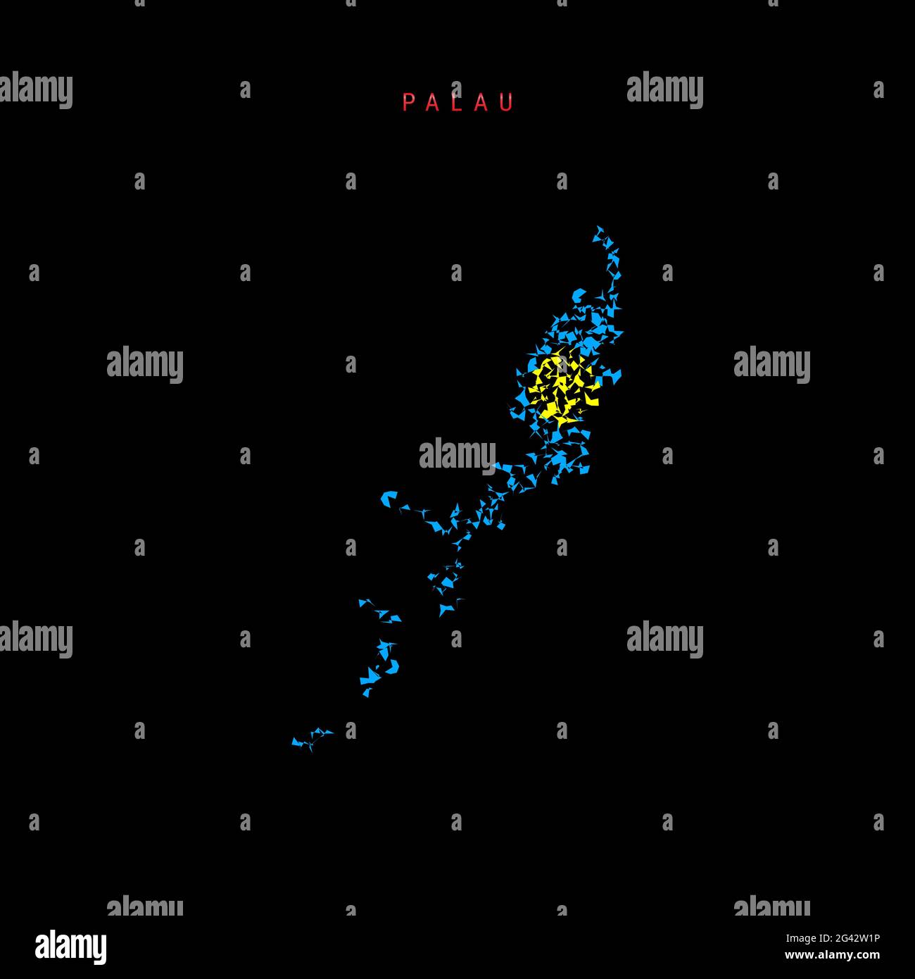 Palau Pattern Palau flag map, chaotic particles pattern in the colors of the Palau ...