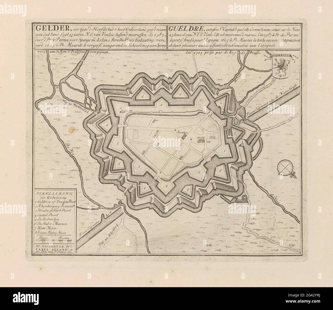 Geldern map; Gelder, formerly d capital v [an] Heel Gelderland (...) 1703  to the [ING] v [an] Prussen; Les Principales Forterses & Villes Fortes,  D'Espagne, De France, D'Italie, The Savoia, D'Allemagne &
