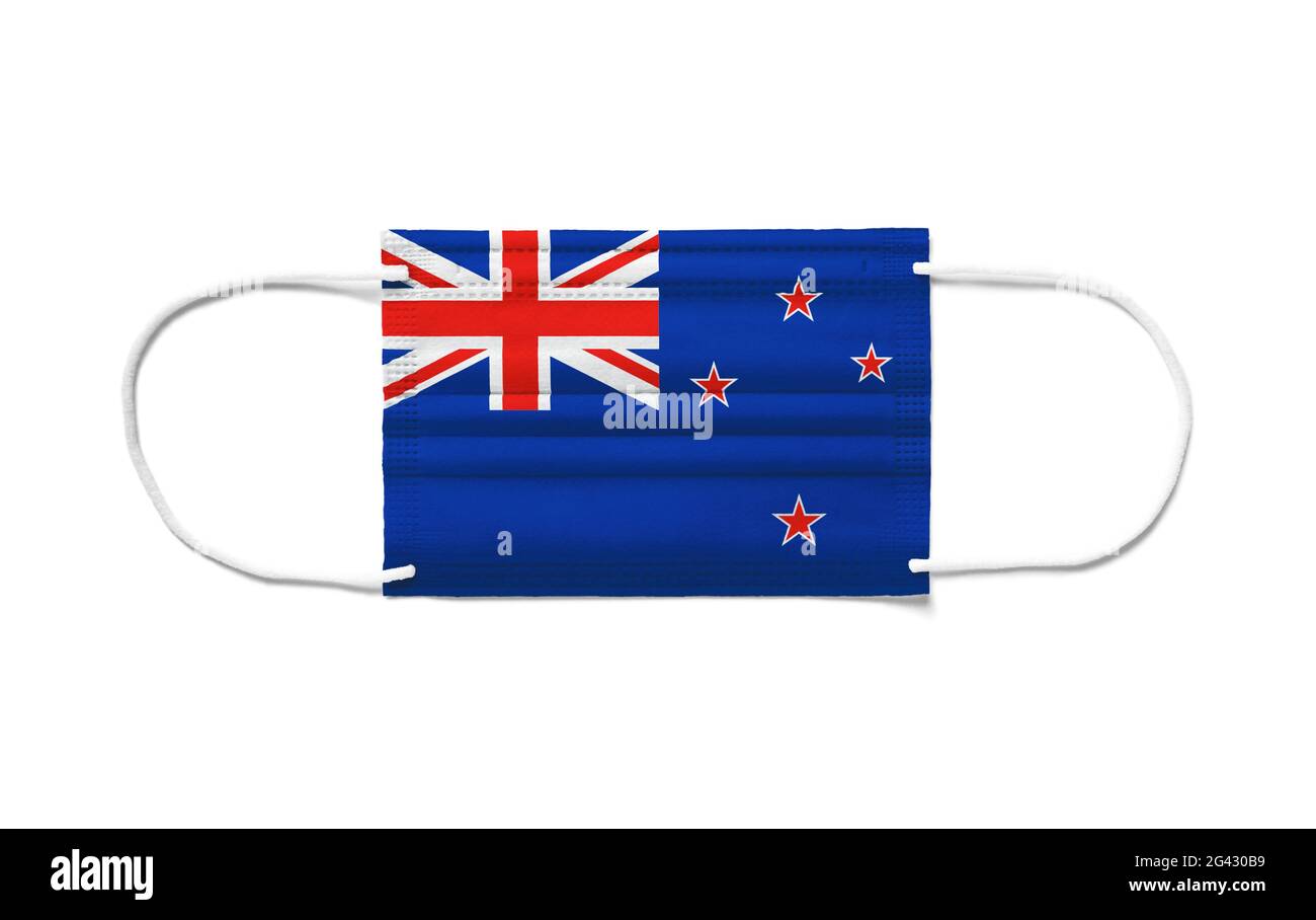 Flag of New Zealand on a disposable surgical mask. White background ...