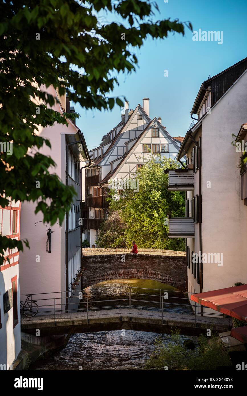 Bridge over Blau in the Fischerviertel, Ulm, Danube, Swabian Alb, Baden-Württemberg, Germany Stock Photo