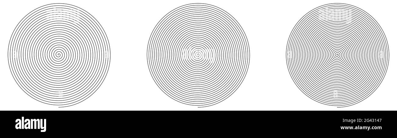 Simple thin line spirals forming circle, different density versions Stock Vector