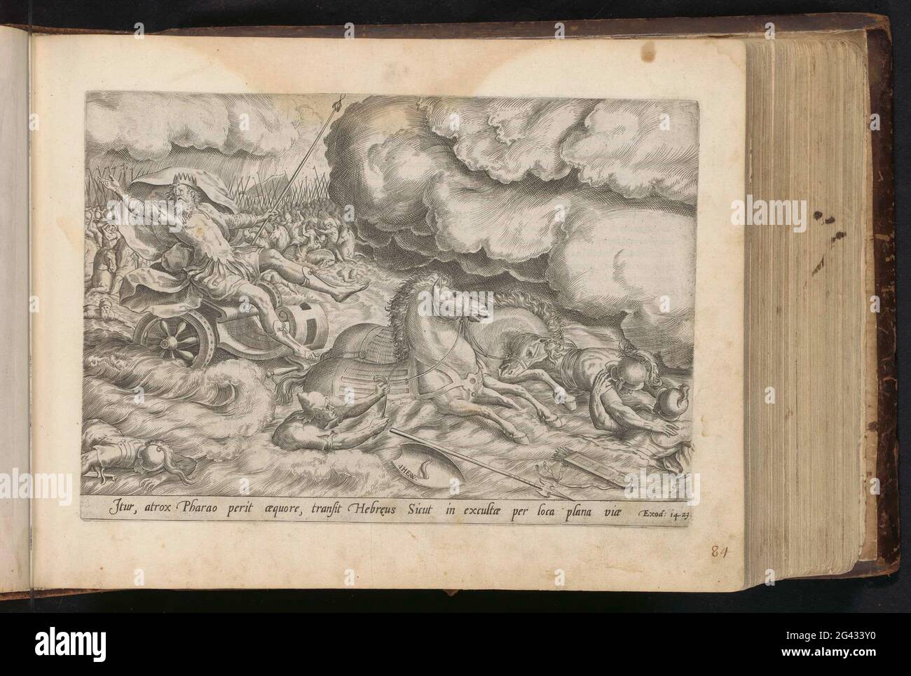 Destruction of the Egyptian army in the Red Sea; From Moys and Pharaoh;  History of Moses for the Exodus; Den Grooten Figuer Bibel (...). After the  Israelites have reached the opposite side