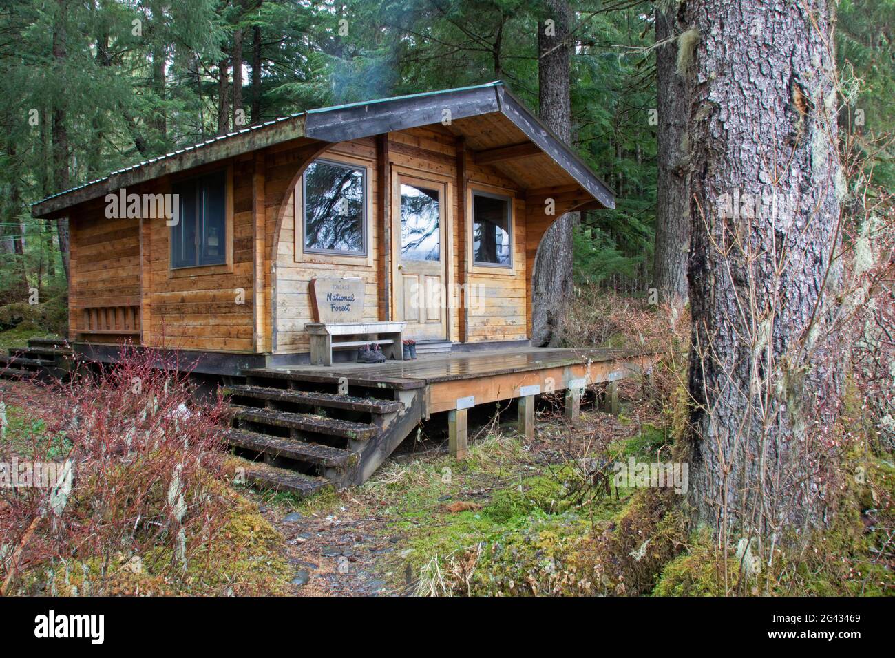 Public cabins maintained by the USDA Forest Service may be reserved in many parts of the Tongass National Forest. Stock Photo