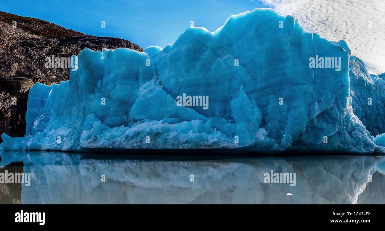 Craggy Grey Glacier on Lago Grey, Magellanes Region, Torres del Paine, Chile Stock Photo