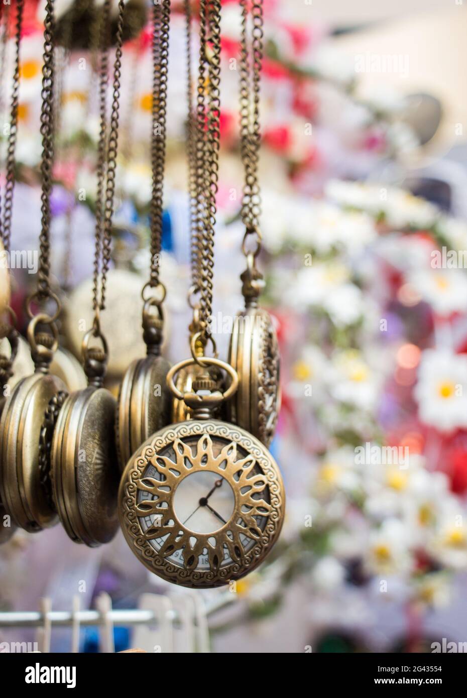 Set of pocket watches hanging Stock Photo Alamy