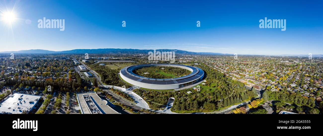 Aerial view of Apple Park, Cupertino, California, USA Stock Photo