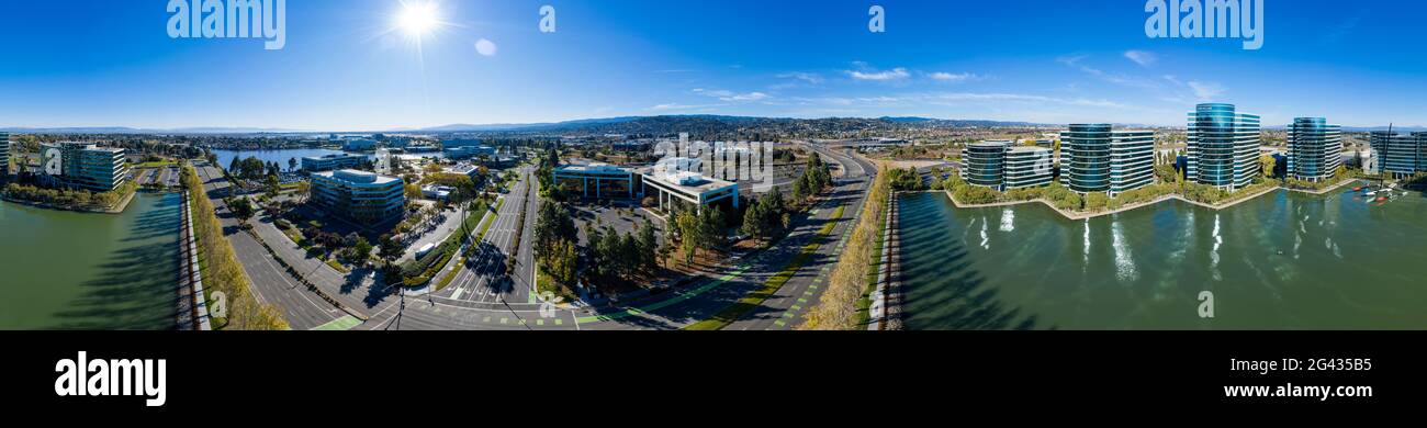 Aerial view of Oracle Corporate Headquarters, Redwood City, California, USA Stock Photo