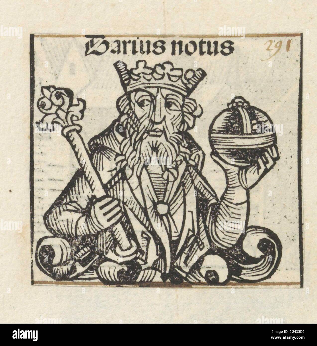 King Darius II; Darius Notus; Liber chronicarum. A flower celk with a