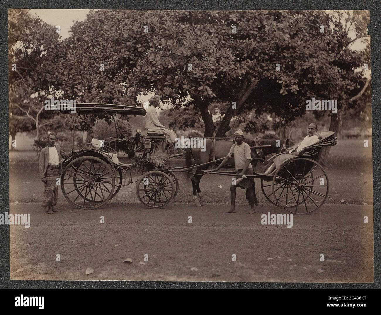 Horse Riding Rickshaw Horse and carriage and rickshaw, possibly on Ceylon. Part of album with ...