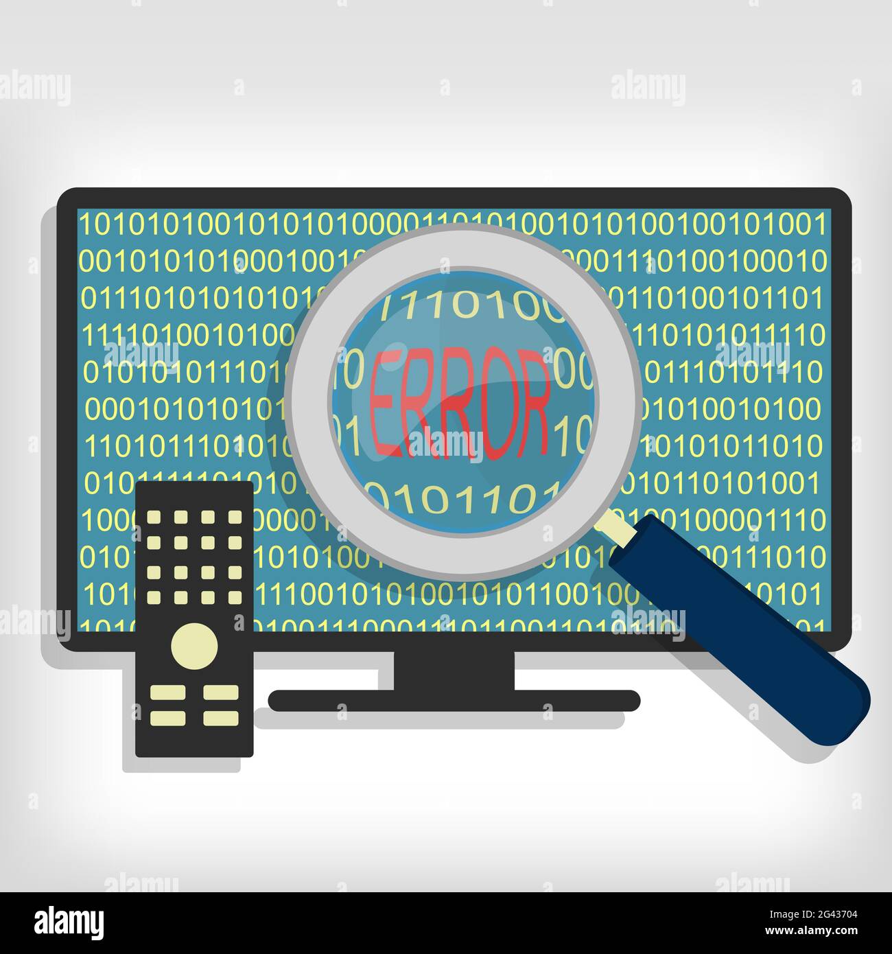 Magnifying glass showing error code on smart tv Stock Vector