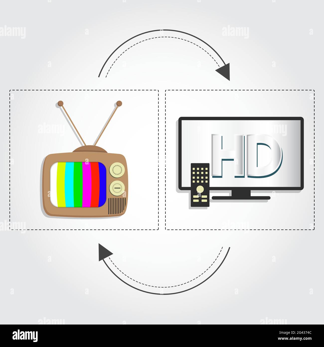 Tv old as opposed to a modern tv in high resolution Stock Vector