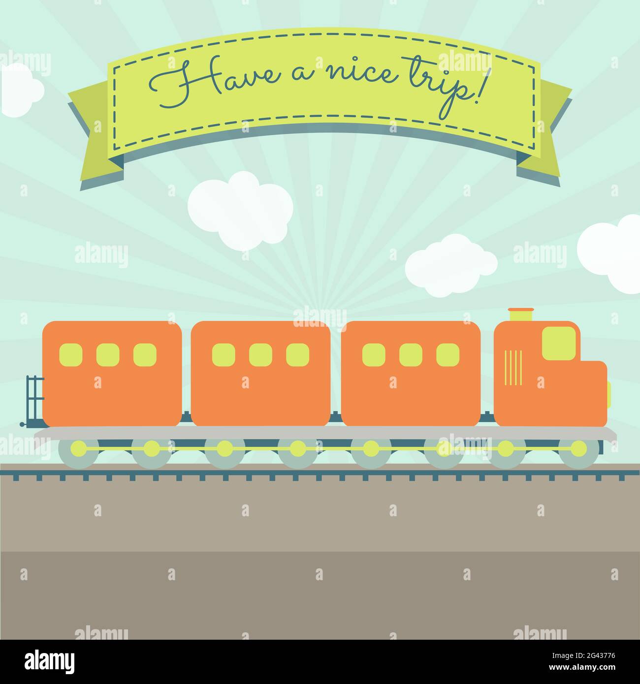 Train with luggage and a ribbon with the text 'Have a nice trip' Stock Vector