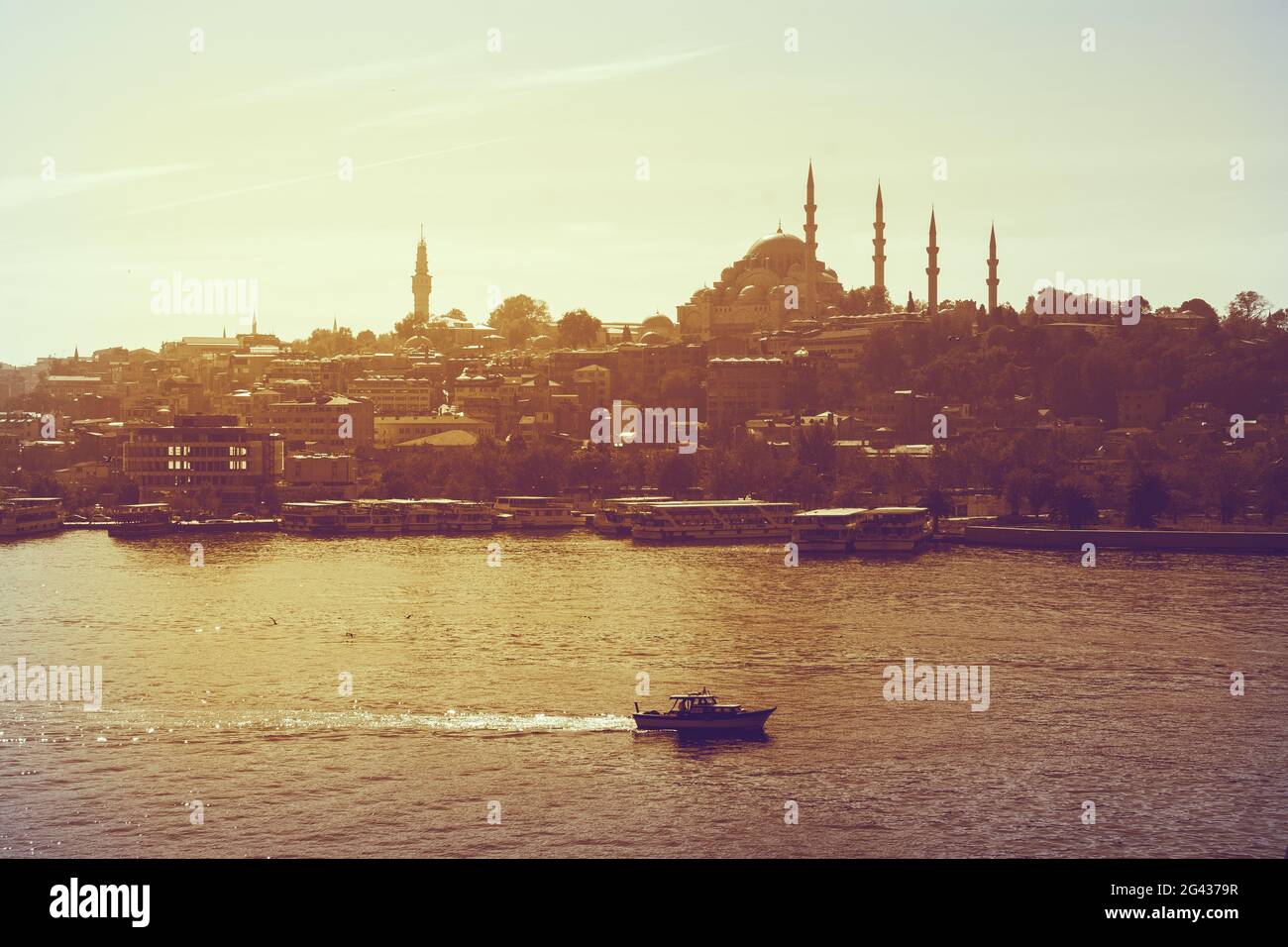 Istanbul Cityscape with famous building silhouette Stock Photo