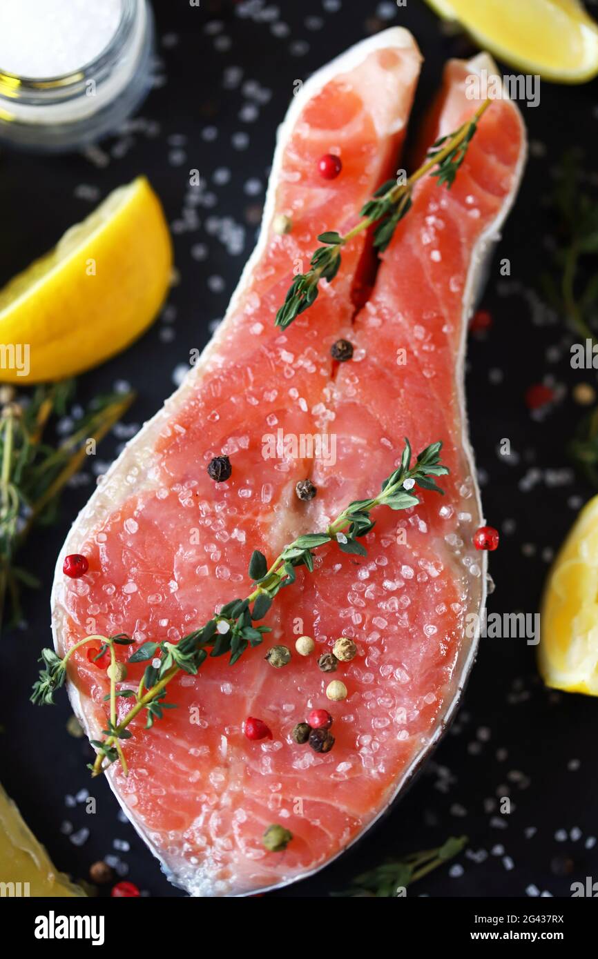Salted salmon with seasoning Stock Photo Alamy