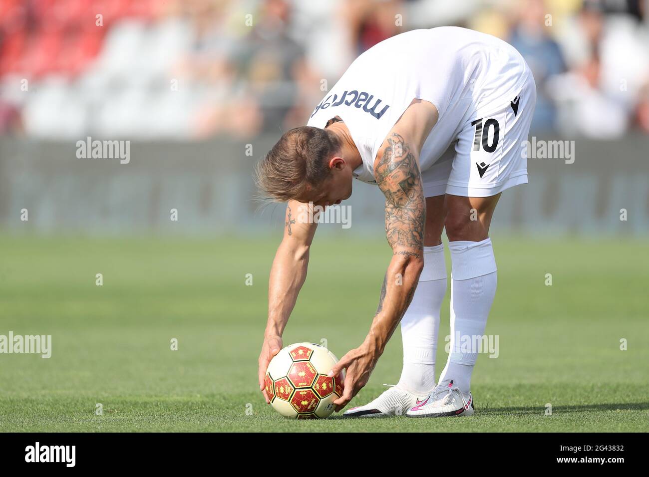 Alessandria, Italy, 17th June 2021. Pompeu Da Silva Ronaldo of Padova Calcio practices free kicks during the warm up prior to the Serie C Play Off Final 2nd Leg match at Stadio Giuseppe Moccagatta - Alessandria, Torino. Picture credit should read: Jonathan Moscrop / Sportimage Credit: Sportimage/Alamy Live News Stock Photo