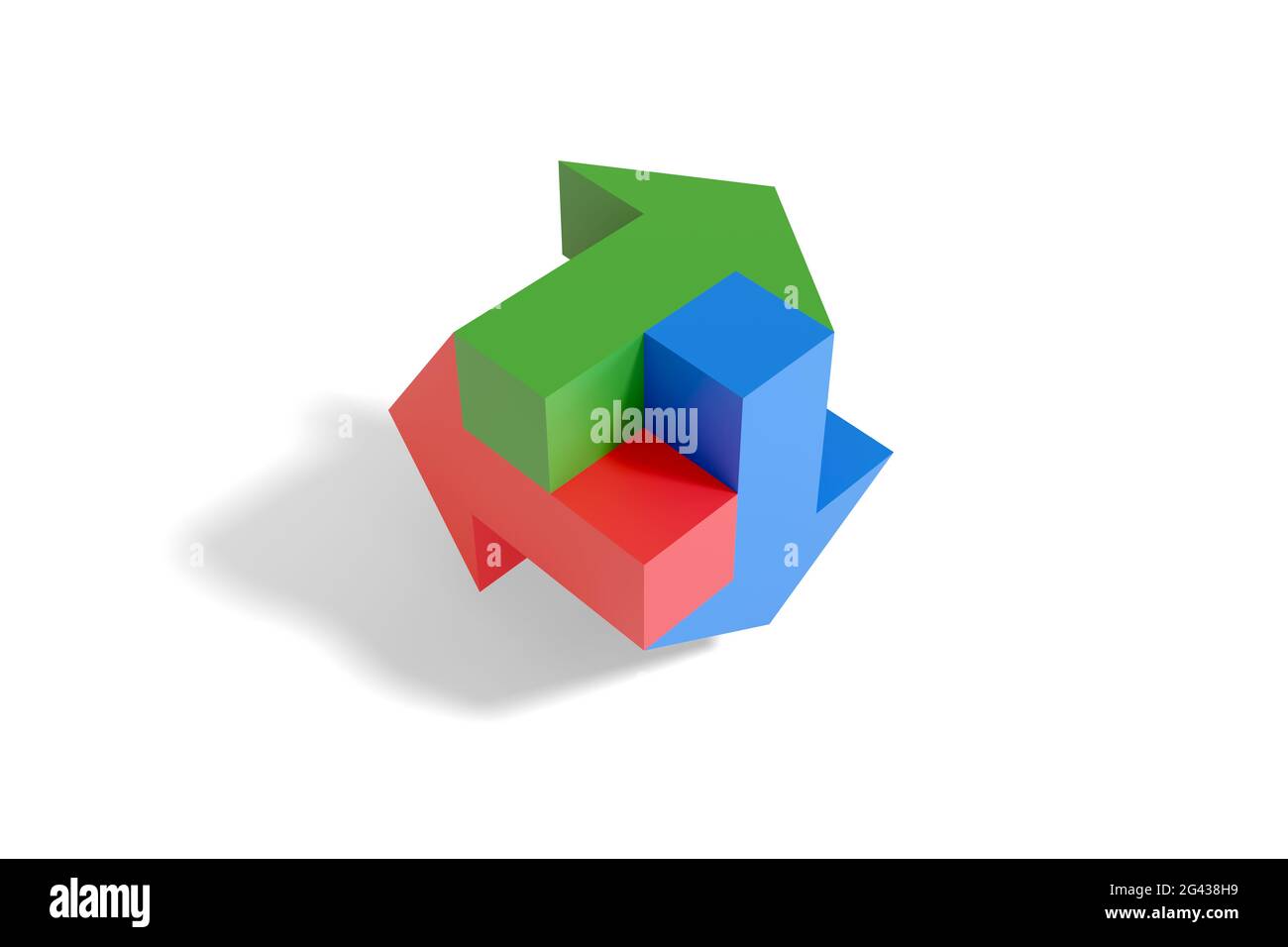 Red green and blue arrows on white background. 3d illustration. Stock Photo