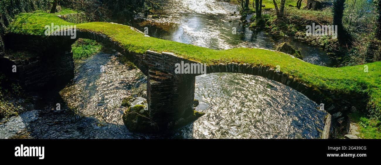 Pont Minllyn bridge across Afon Dyfii River, Mallwyd, Gwynedd, Wales, UK Stock Photo