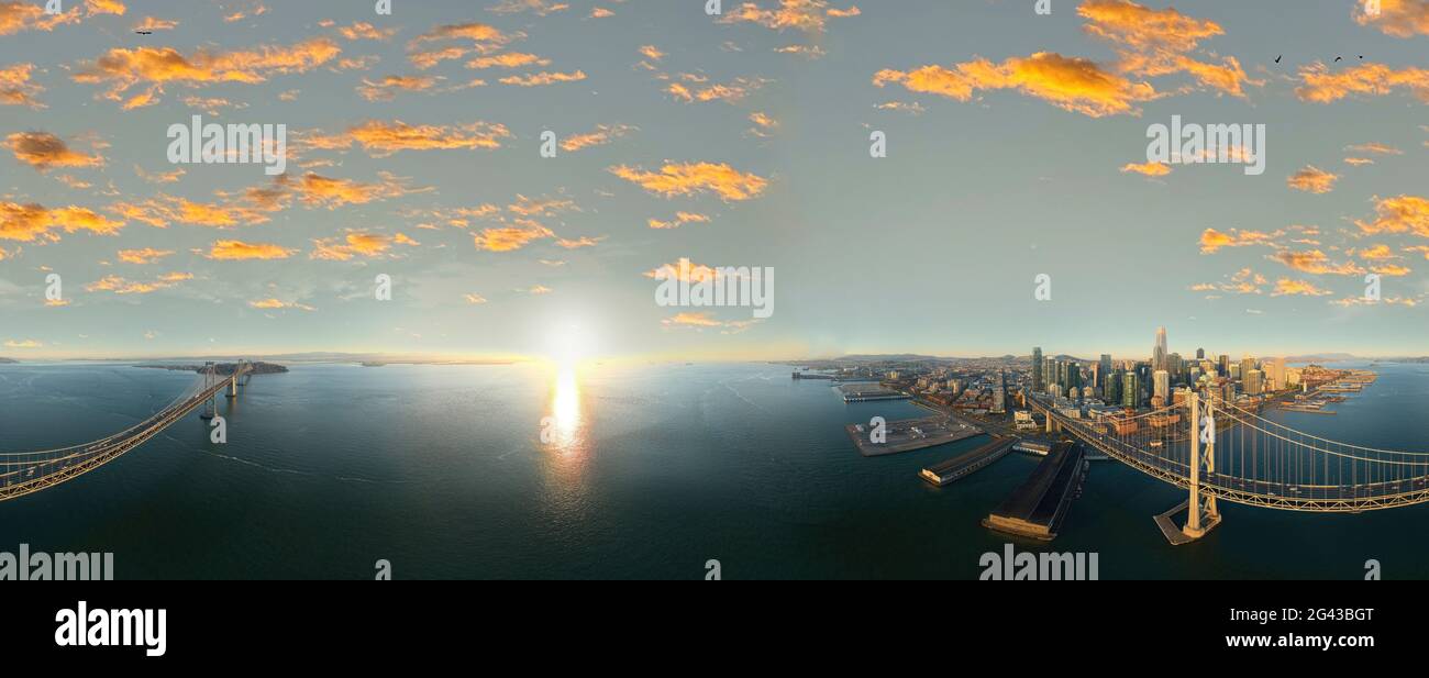 Aerial 360-degree view panorama of San Francisco, California, USA Stock Photo