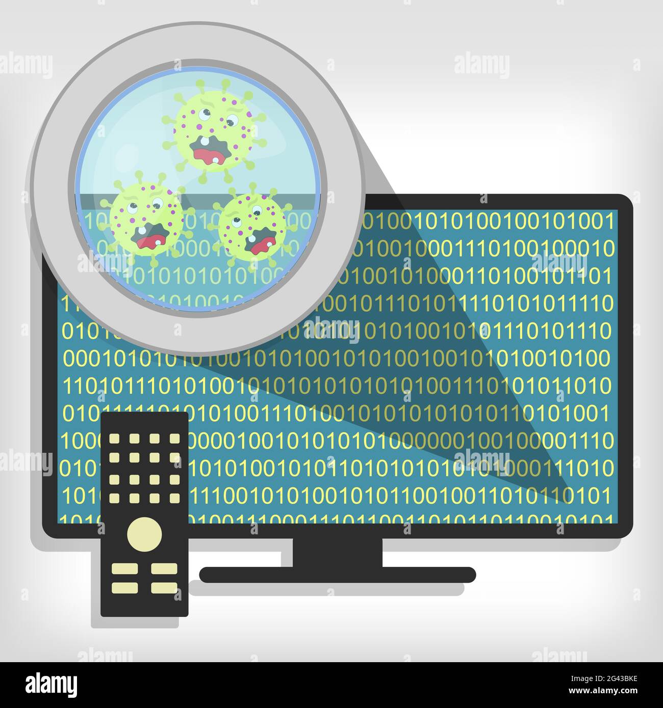 Magnifying glass showing germs on smart tv Stock Vector