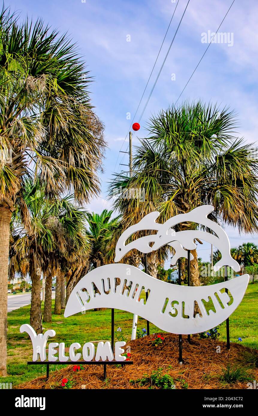 A sign tourists and visitors to Dauphin Island, June 17, 2021, in Dauphin Island