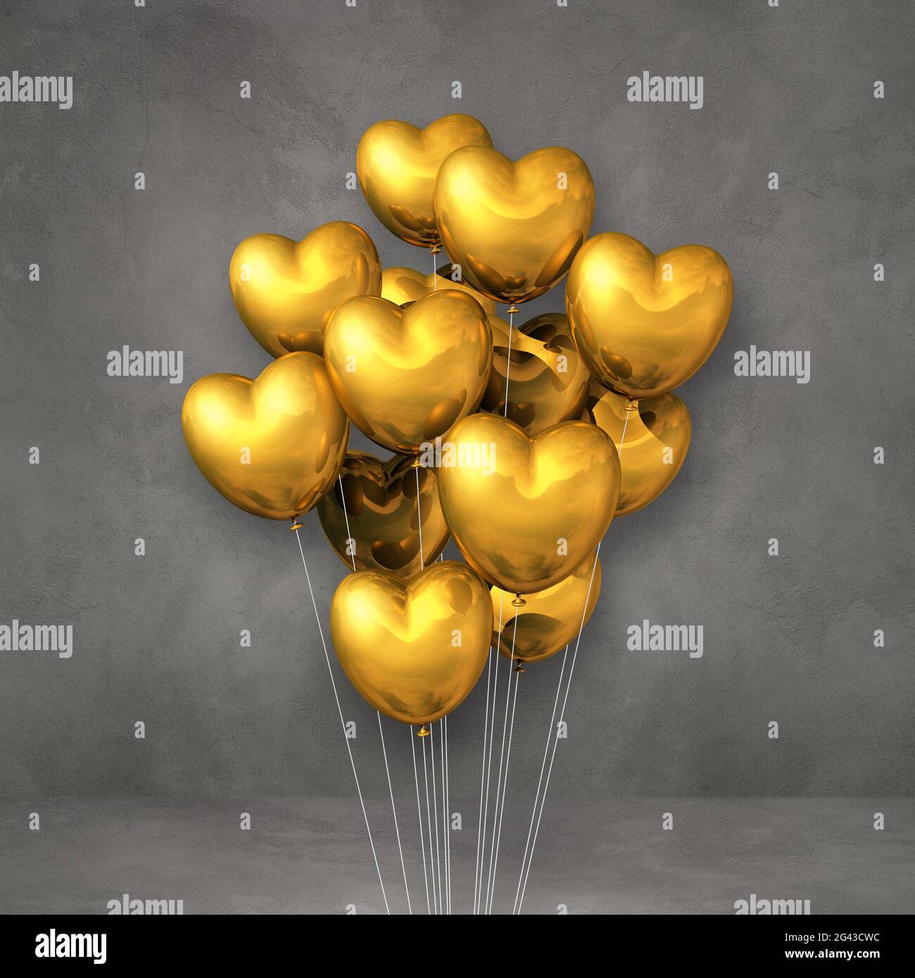 Gold heart shape balloons bunch on a grey wall background Stock Photo ...