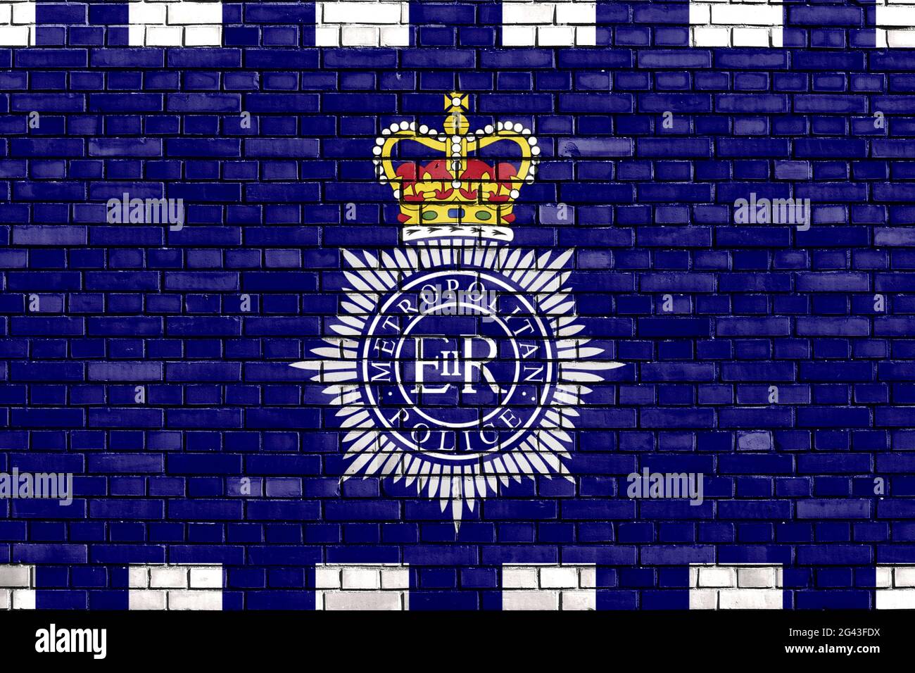 Flag of Metropolitan Police painted on brick wall Stock Photo