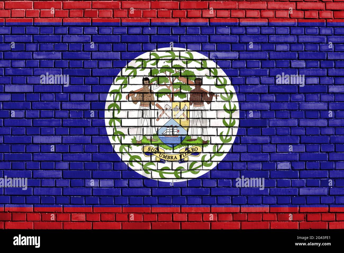 Flag of Belize painted on brick wall Stock Photo