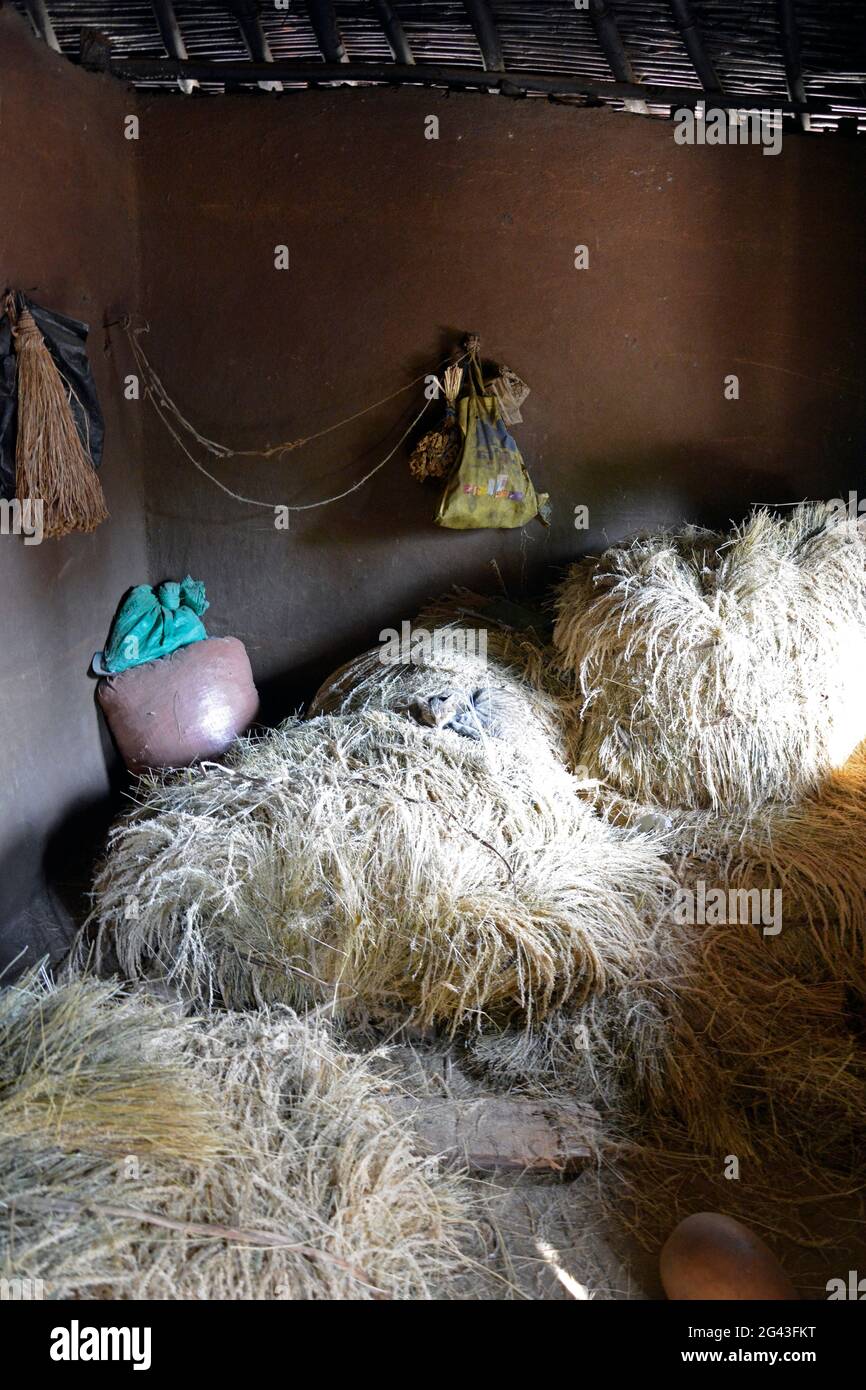 Ethiopia; Southern Nations Region; Grain barn in Jinka; Storage of dwarf millet or teff Stock Photo