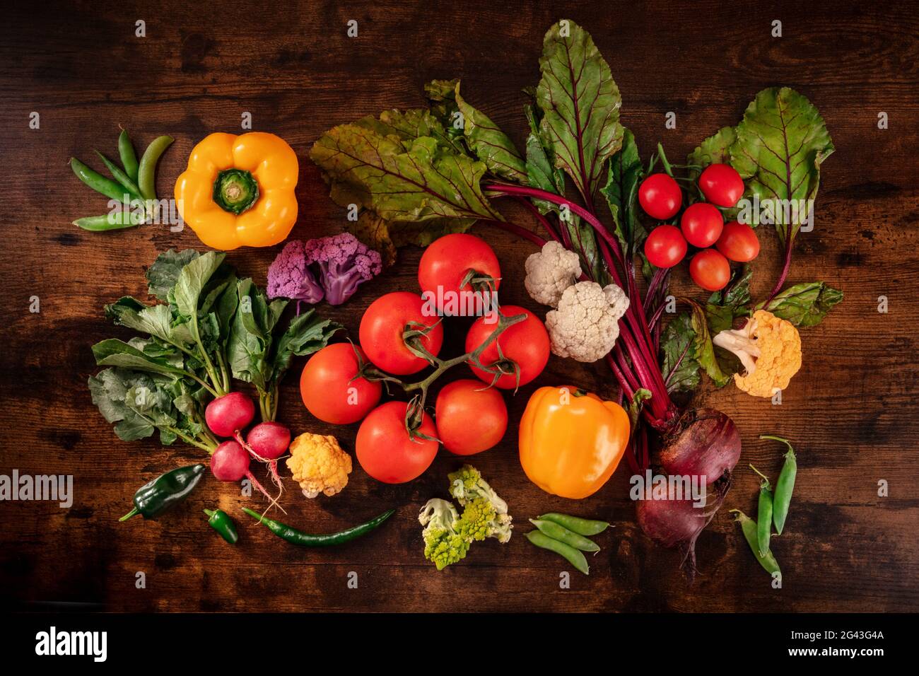 Fresh raw vegetables, overhead flat lay shot Stock Photo