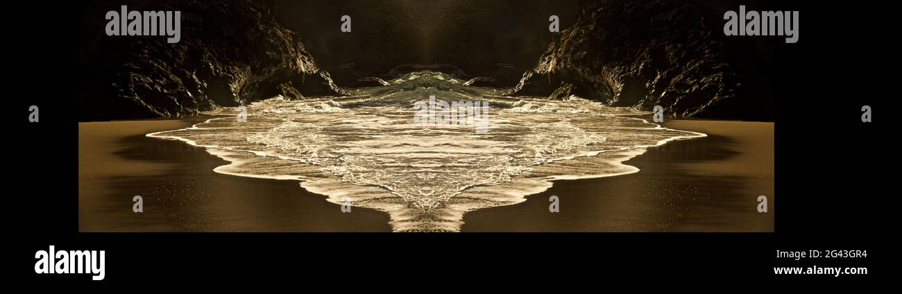 Splashing water drop with mirror effect, Oregon, USA Stock Photo