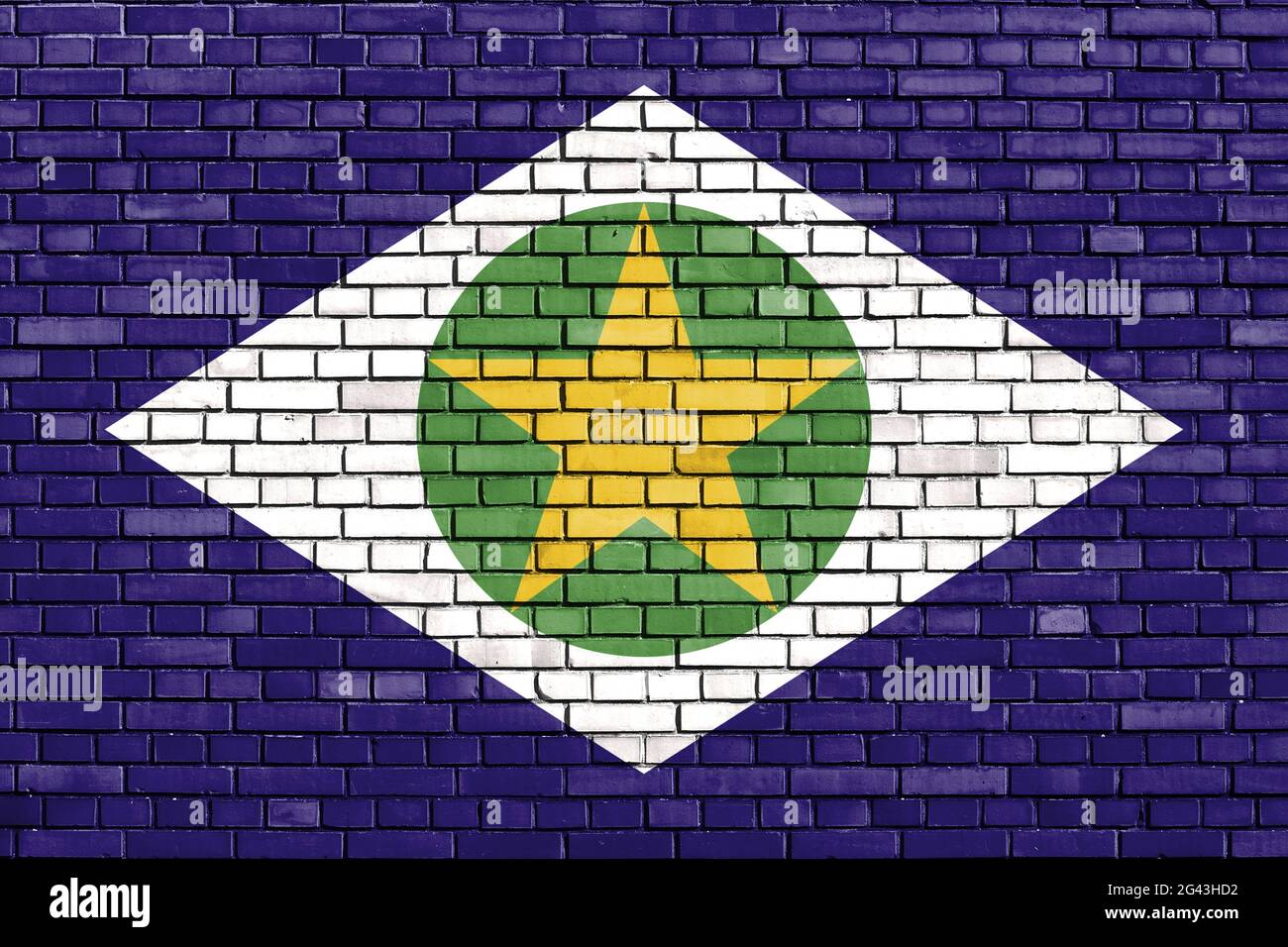 Flag of State of Mato Grosso painted on brick wall Stock Photo