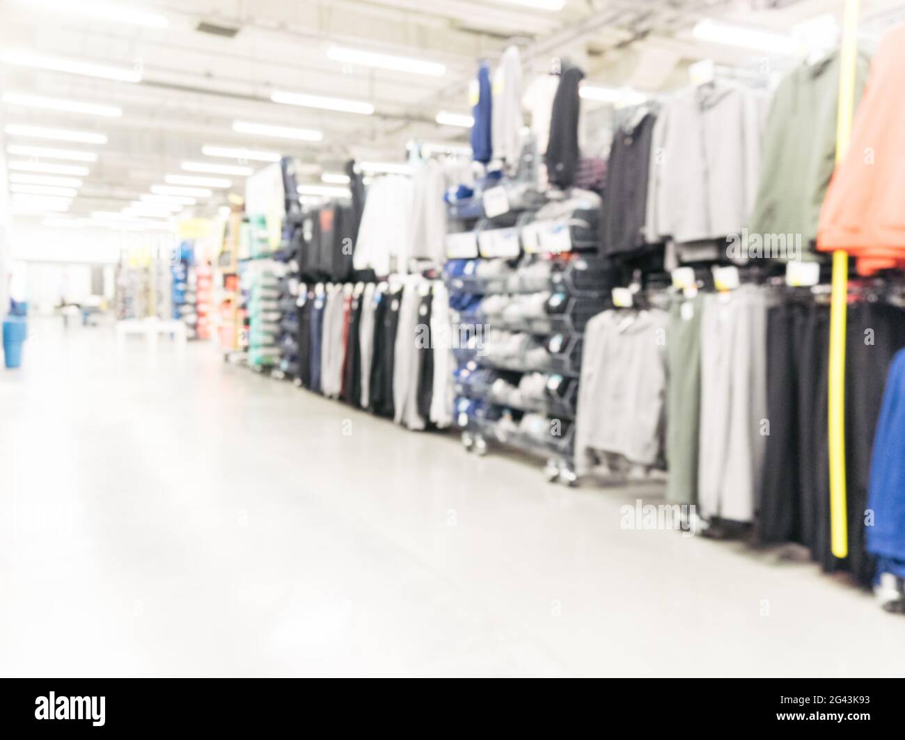 Blurred sport and travel hypermarket aisle Stock Photo